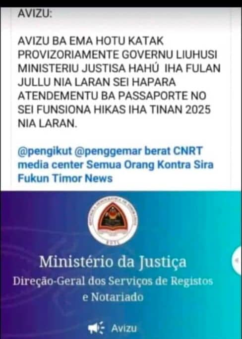 Informasaun hapara atendimentu pasaporte no funsiona hikas iha 2025 ne’e “hoax”