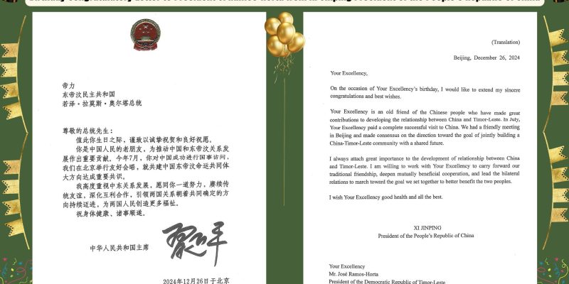 Prezidente Xina hato’o kompromisu kontinua apoia dezenvolvimentu Timor-Leste