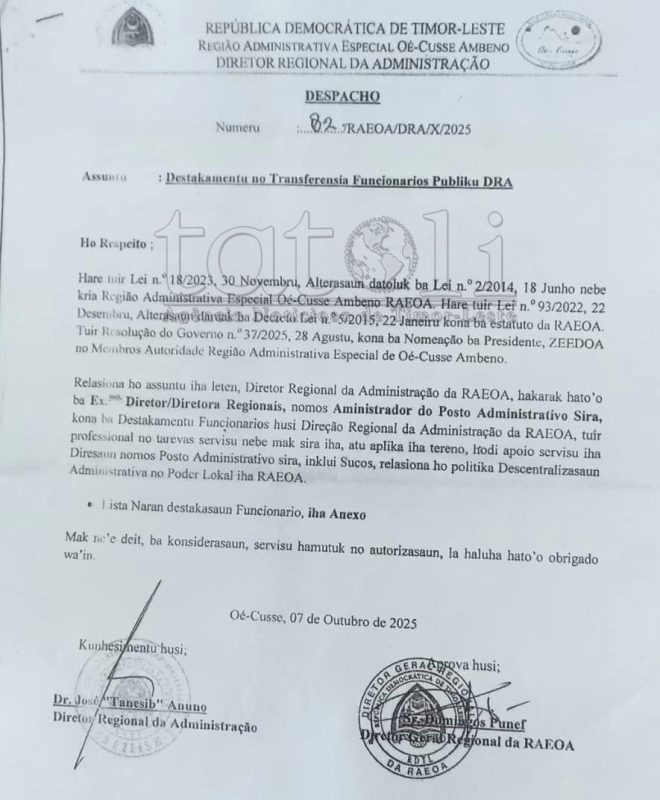 Jestór Pante Makasar–Oésilo lamenta tanba ezoneradu hosi Autoridade RAEOA