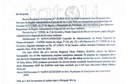 Obra Públika hasai sirkulár, projetu emerjénsia 20-resin iha Oekusi re-ativa