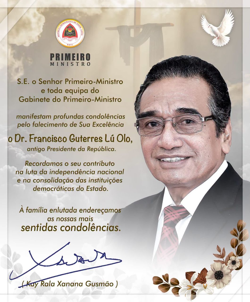 Xanana Gusmão hato’o sentidu kondelénsia ba falesimentu Saudozu Francisco Guterres Lú Olo